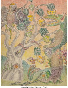 Clark Ashton Smith (American, 1893-1961) Racorne: Clark Ashton Smith (American, 1893-1961) Racornee Crayon and pencil on paper laid on paper 11 x 8-1/2 inches (27.9 x 21.6 cm) (image) Titled on the reverse From the Gary Munson Collection This