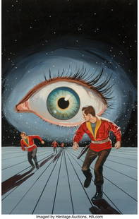 Ed Valigursky (American, 1926-2009) Eye in the S: Ed Valigursky (American, 1926-2009) Eye in the Sky, paperback cover, 1957 Oil on board 18 x 11-3/8 inches (45.7 x 28.9 cm) Not signed From the Gary Munson Collection This illustration was published