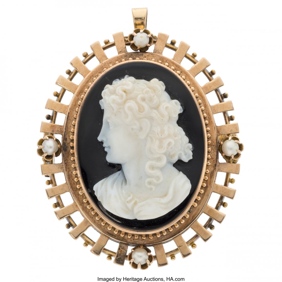 Victorian Hardstone Cameo, Cultured Pearl, Rose (1 of 1)