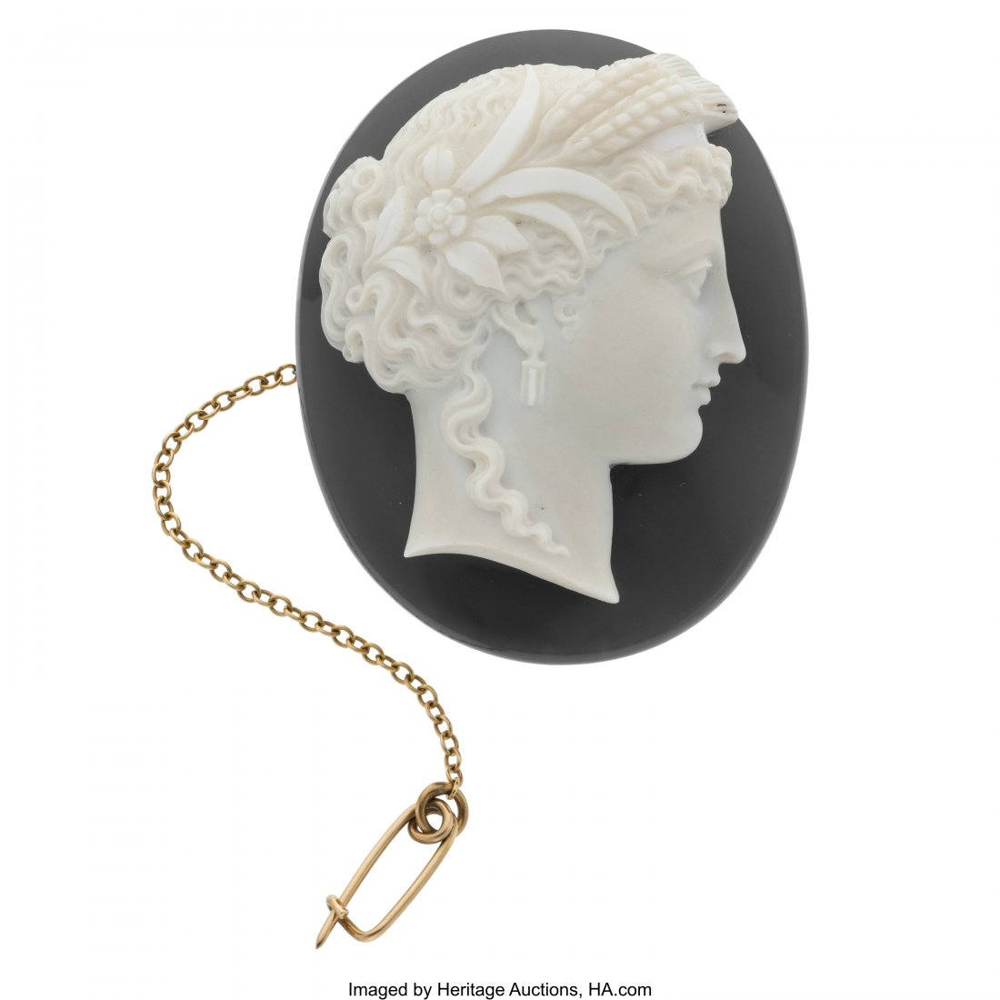 Victorian Hardstone Cameo, Gold Brooch  Stones (1 of 1)