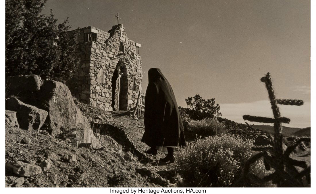 W. Eugene Smith (American, 1918-1978) Woman Appr: W. Eugene Smith (American, 1918-1978) Woman Approaching a Country Chapel, Spain, 1951 Gelatin silver print 6-1/2 x 10-1/4 inches (16.5 x 26.0 cm) (image/sheet) Photographer's stamp, verso. PROVENANCE: