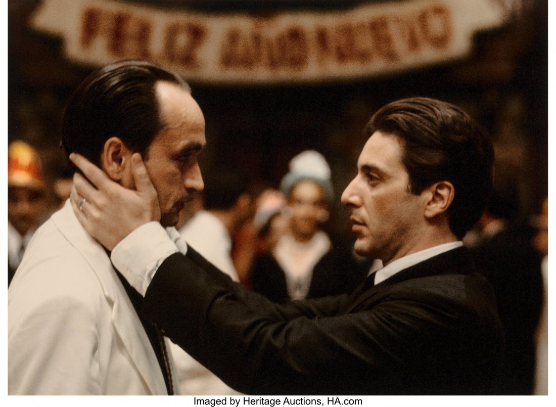 Steve Schapiro (American, 1934) The Kiss, Godfat: Steve Schapiro (American, 1934) The Kiss, Godfather 2 (Pacino and Cazales), 1973 Digital pigment print 9-3/8 x 12-7/8 inches (23.8 x 32.7 cm) (image) 10-3/4 x 14 inches (sheet) Signed and titled in pe