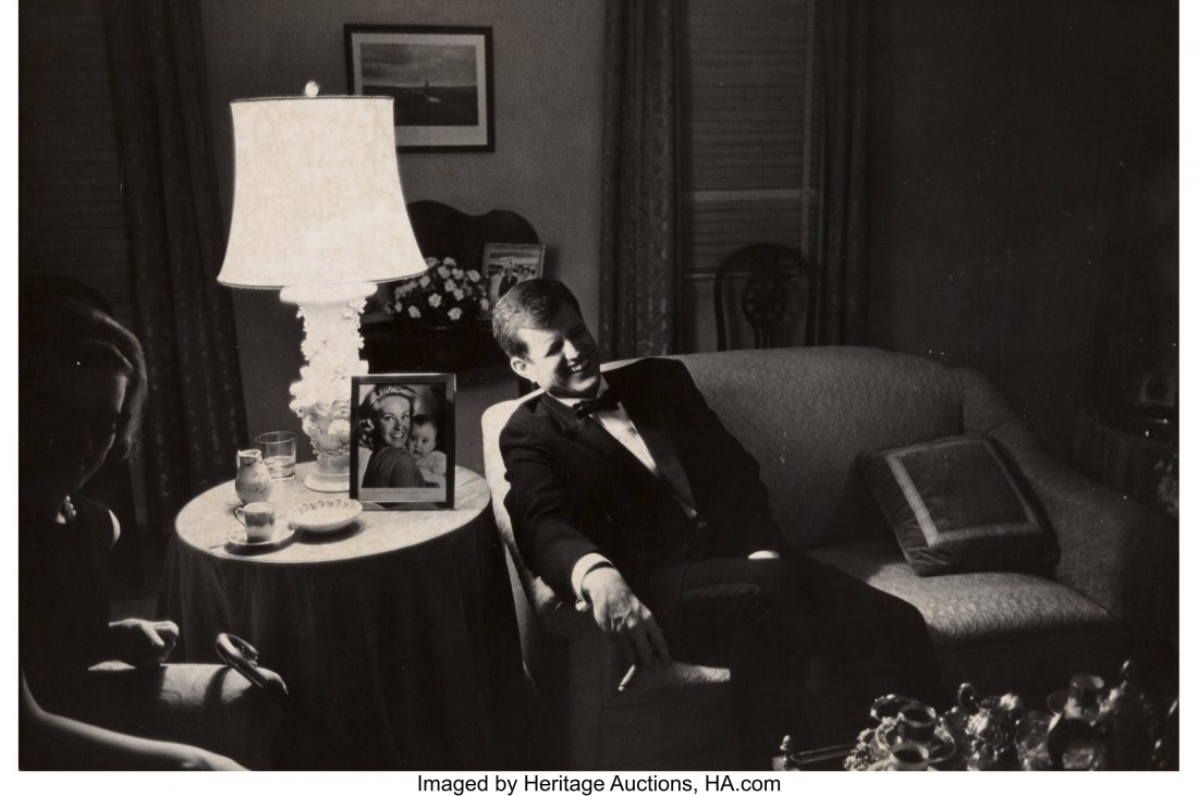 Bruce Davidson (American, 1933) Laughing Ted Ken: Bruce Davidson (American, 1933) Laughing Ted Kennedy, 1965 Gelatin silver print 7-5/8 x 11-3/4 inches (19.4 x 29.8 cm) (image/sheet) Titled and dated in pencil, with photographer's Magnum Photo stamp,