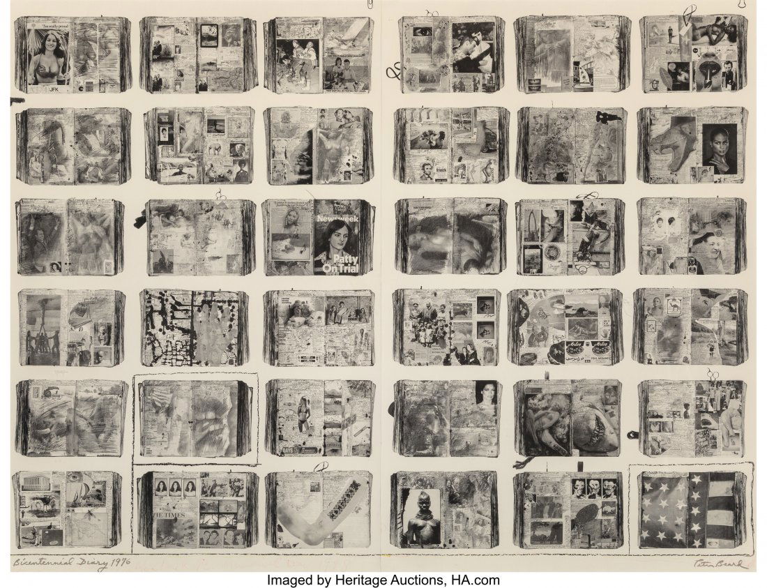 Peter Beard (American, 1938-2020) Bicentennial D: Peter Beard (American, 1938-2020) Bicentennial Diary (diptych), 1976 Halftone print, printed 1988 34-1/2 x 44-3/4 inches (87.6 x 113.7 cm) (image) Signed and faintly inscribed 'Bicentennial Diary 1976