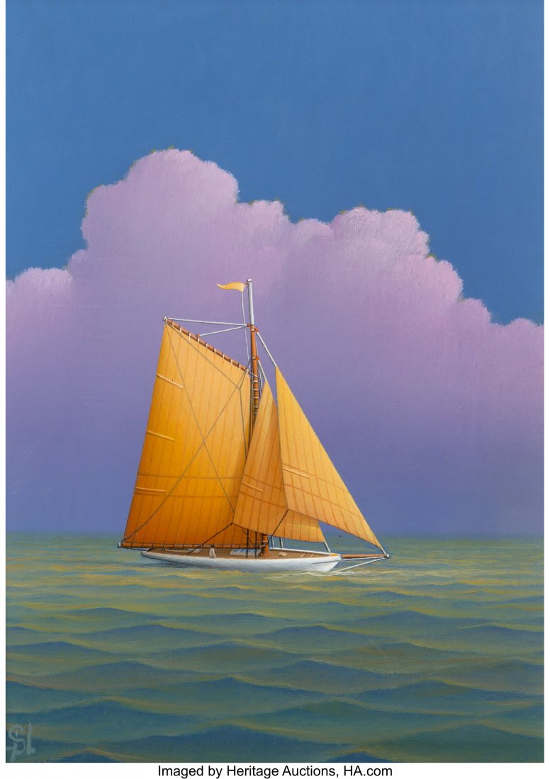 George Nemethy (American, b. 1952) Orange Sails,: George Nemethy (American, b. 1952) Orange Sails, with Yellow Flag Oil on board 4-3/4 x 3-3/4 inches (12.1 x 9.5 cm) (sight) Initialed lower right: GN HID03101062020 © 2020 Heritage Auctions | All