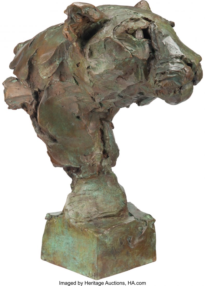 Mark Coreth (British, 1958) Leopard Bust Bronze: Mark Coreth (British, 1958) Leopard Bust Bronze with green patina 18-3/4 inches (47.6 cm) high Signed and editioned: M. Coreth / 3/9 HID03101062020 © 2020 Heritage Auctions | All Rights Reserved