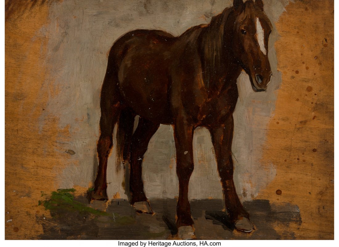 Arthur Lemon (British, 1850-1912) Studies in Dor: Arthur Lemon (British, 1850-1912) Studies in Dorsetshire (Chestnut Pony) Oil on panel 8-7/8 x 12-1/4 inches (22.5 x 31.1 cm); sight Signed lower left: A. Lemon Signed and titled, with artist's studio 