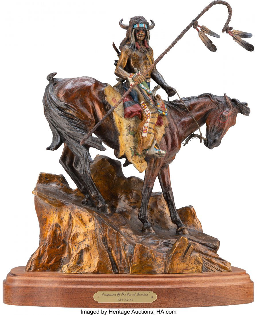 Ken Payne (American, 1938-2012) On the Sacred Mo: Ken Payne (American, 1938-2012) On the Sacred Mountain, 1998 Bronze with reddish brown and gold patinas and polychrome 16-1/4 inches (41.3 cm) high on a 1-3/4 inch (4.4 cm) wooden base Ed. 23/75 Inscr