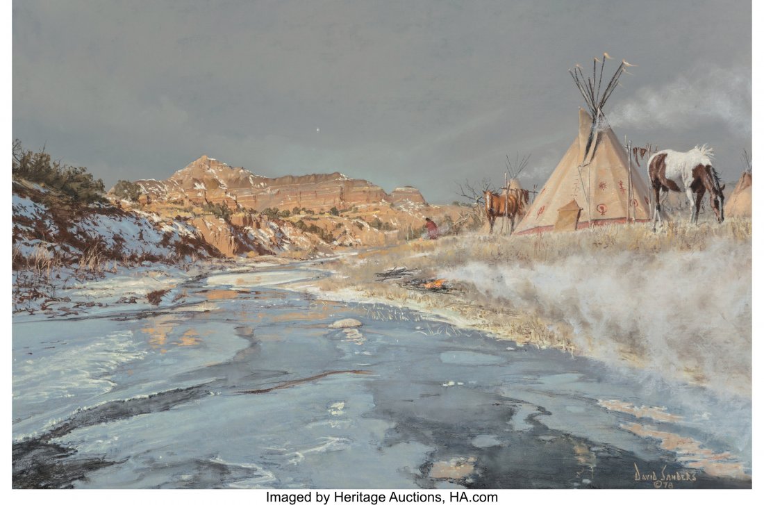 David Sanders (American, b. 1936) Native America: David Sanders (American, b. 1936) Native American Camp, Winter, 1978 Pastel on board 23-1/4 x 35-1/4 inches (59.1 x 89.5 cm) Signed and dated lower right: David Sanders / 78 PROVENANCE: Private estate