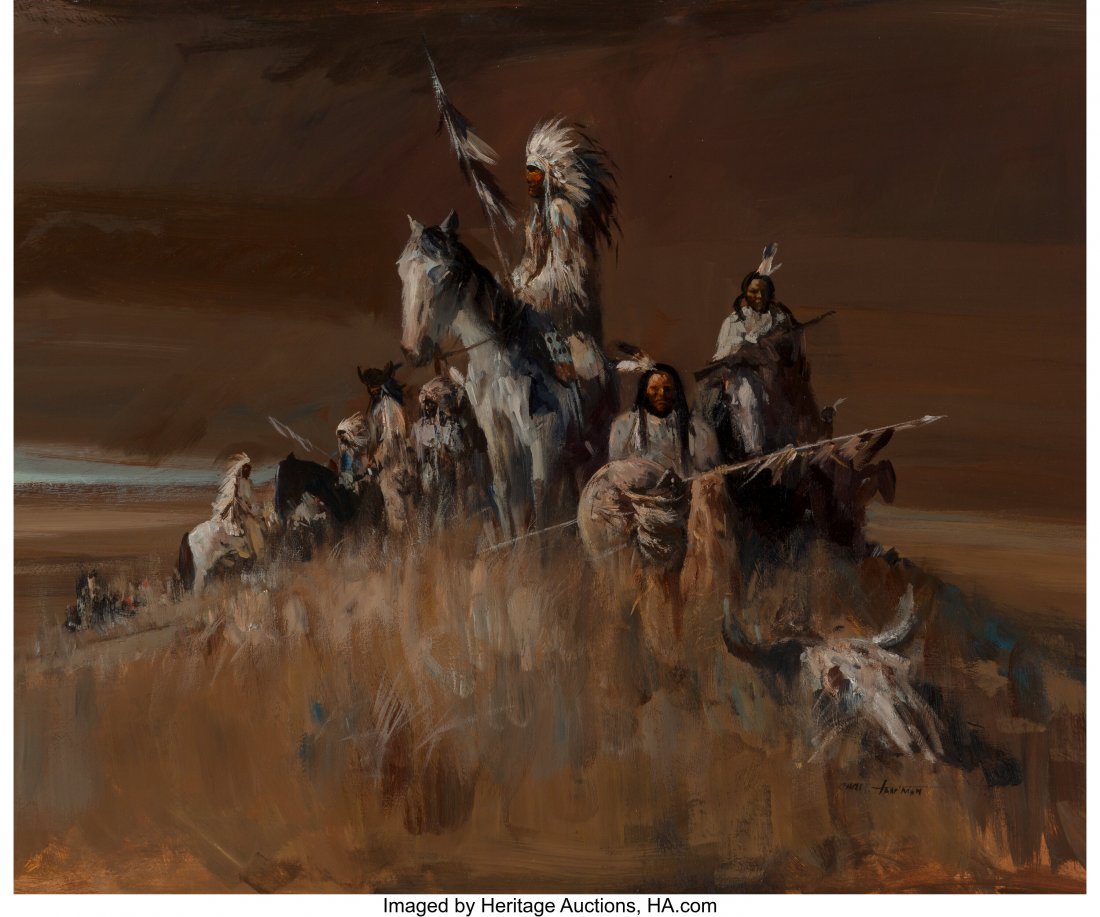 Carl E. Hantman (American, b. 1935) Waiting for: Carl E. Hantman (American, b. 1935) Waiting for the Attack Oil on Masonite 20 x 24 inches (50.8 x 61.0 cm) Signed lower right: Carl Hantman PROVENANCE: Private estate, Austin, Texas. HID03101062020 &c