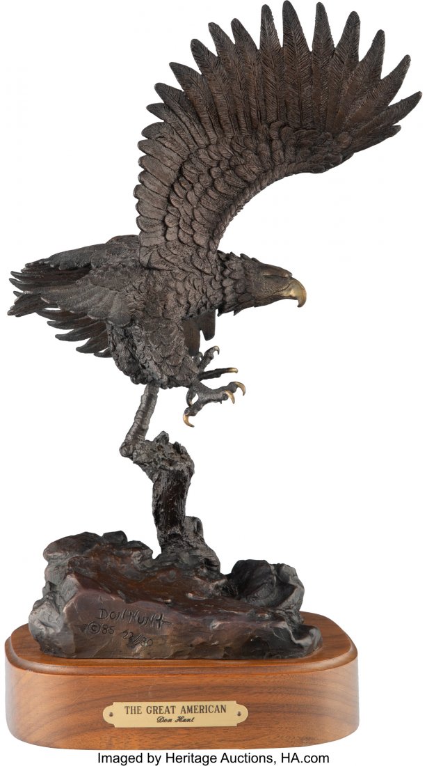 Don Hunt (American, 1940-2011) The Great America: Don Hunt (American, 1940-2011) The Great American, 1985 Bronze with dark brown patina 14-1/2 inches (36.8 cm) high on a 2 inch (5.1 cm) wooden base Ed. 22/30 Inscribed along the base: Don Hunt / 85 / 