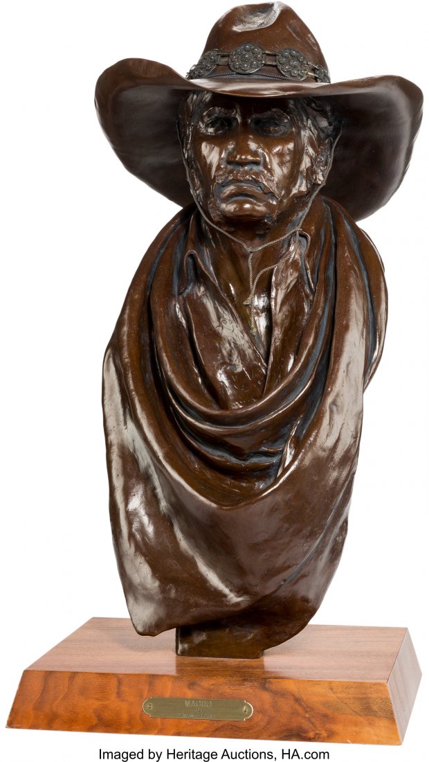 Gordon Snidow (American, b. 1936) Macho Man, 198: Gordon Snidow (American, b. 1936) Macho Man, 1981 Bronze with brown patina 22 inches (55.9 cm) high on a 2 inch (5.1 cm) wooden base Signed, dated, and editioned: G. Snidow / 1981 CA / 16/40 Property 