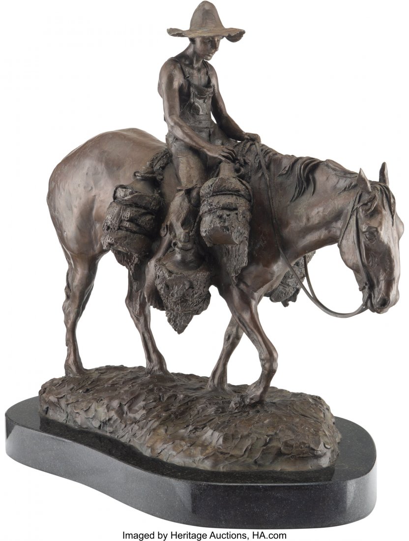 Herb Mignery (American, b. 1937) Water Boy, 1990: Herb Mignery (American, b. 1937) Water Boy, 1990 Bronze with brown patina 20 inches (50.8 cm) high on a 2 inch (5.1 cm) black stone base Ed. 8/20 Inscribed on the base: Herb Mingery 1990 8/20 HID03101