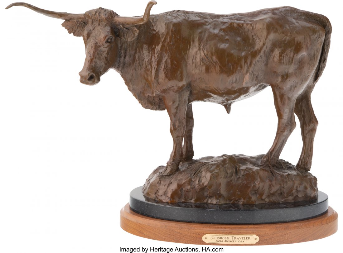 Herb Mignery (American, b. 1937) Chisolm Travele: Herb Mignery (American, b. 1937) Chisolm Traveler, 1999 Bronze with brown patina 11 inches (27.9 cm) high on a 1-3/4 inch (4.4 cm) wooden base Ed. 9/20 Inscribed on base: Mingery / '99 / 9/20 HID03101