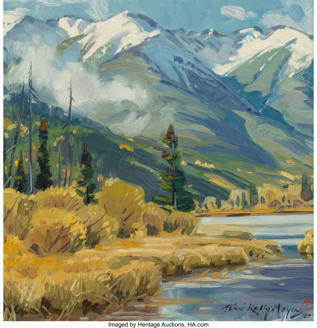 Terri Kelly Moyers (American, b. 1953) Early Sno: Terri Kelly Moyers (American, b. 1953) Early Snow, Vermillion Lakes, 2007 Oil on Masonite 12 x 12 inches (30.5 x 30.5 cm) Signed and dated lower right: Terri Kelly Moyers / 07 Signed, dated, titled, a