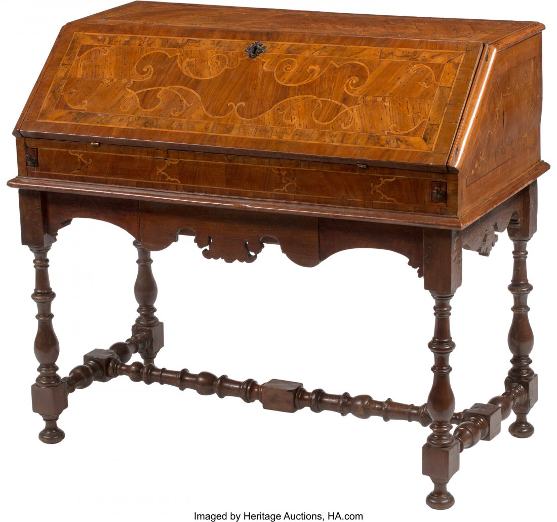 An Italian Marquetry Inlaid Walnut Slant-Front S (1 of 4)
