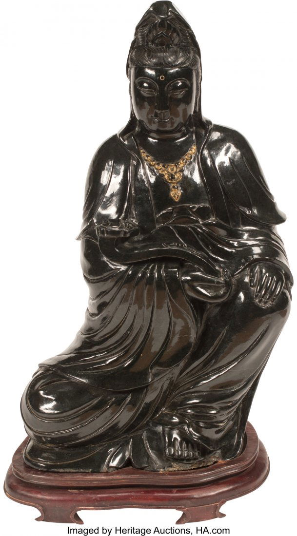A Monumental Chinese Green Jade Seated Guanyin o (1 of 3)