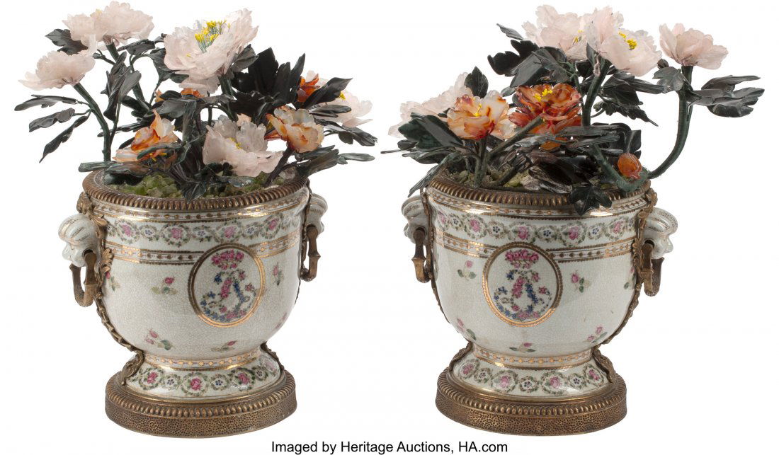 A Pair of Jade Trees in Porcelain Pots Marks: (c (1 of 5)