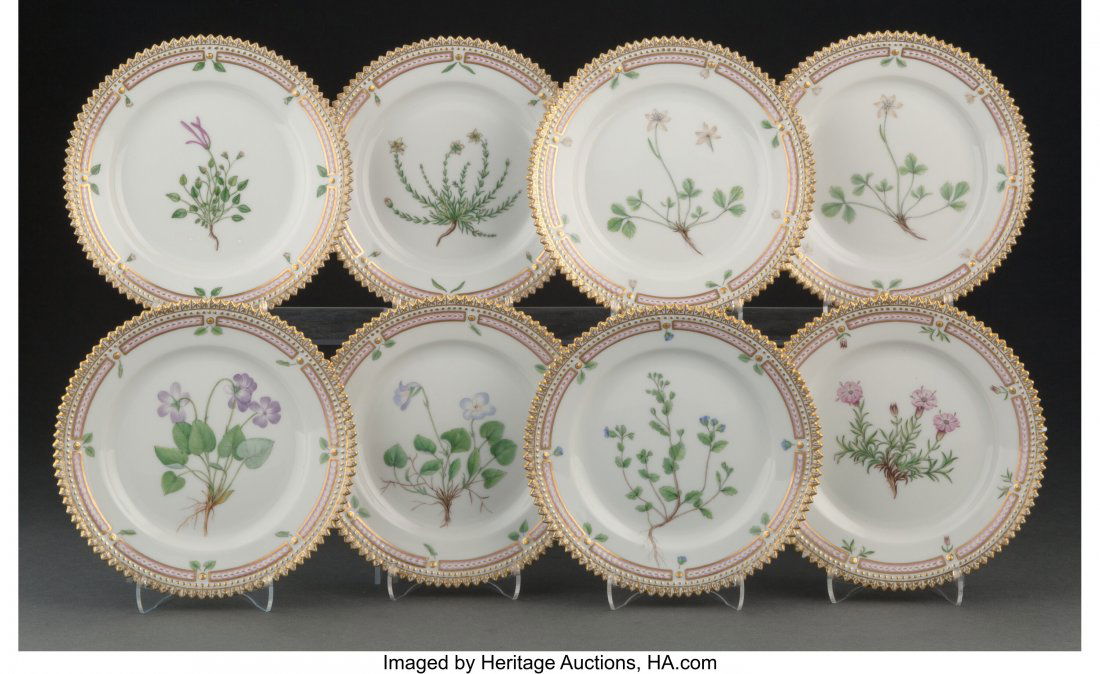 A Set of Eight Royal Copenhagen Flora Danica Pat (1 of 3)