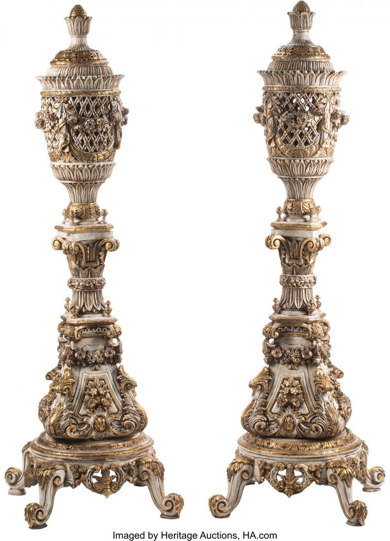 A Pair of Monumental Venetian-Style Painted and (1 of 5)