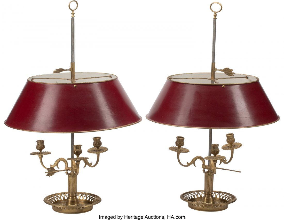 A Pair of French Gilt Bronze Buillotte Lamps wit (1 of 4)