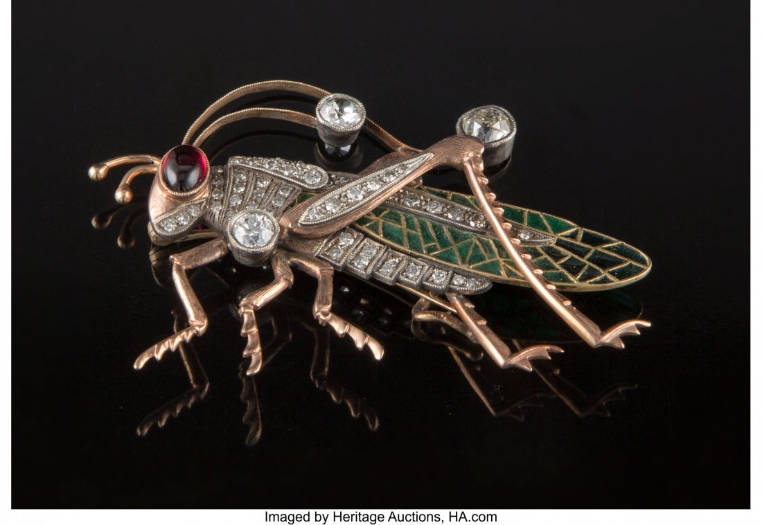 A 14K Gold, Silver, and Diamond Grasshopper-Form (1 of 1)