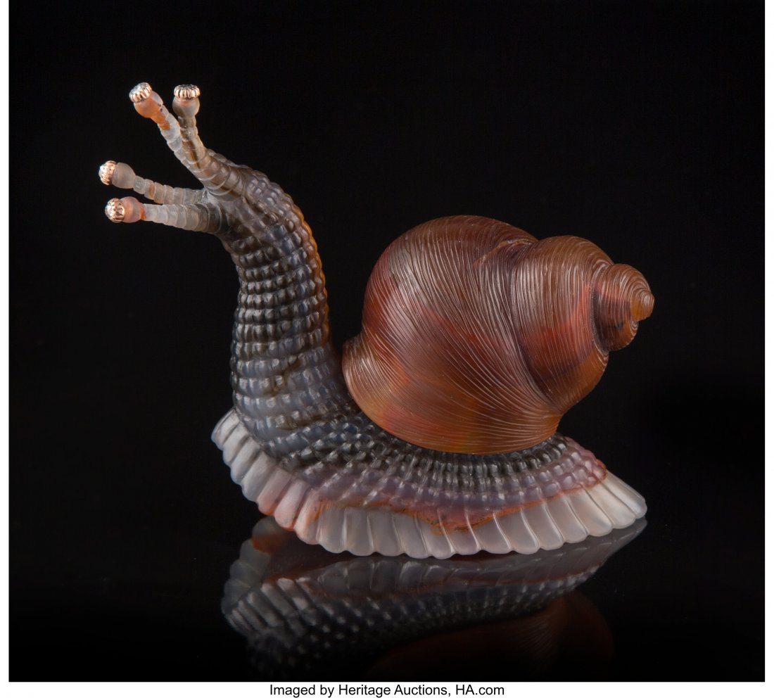 A Carved Agate, 14K Gold, and Diamond Snail in t (1 of 4)