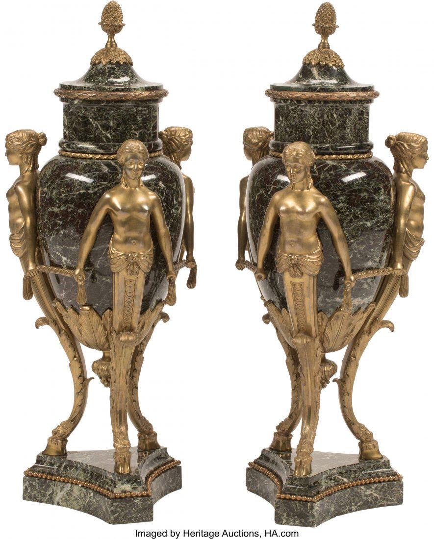 A Pair of Large French Louis XVI-Style Verte Mar (1 of 5)
