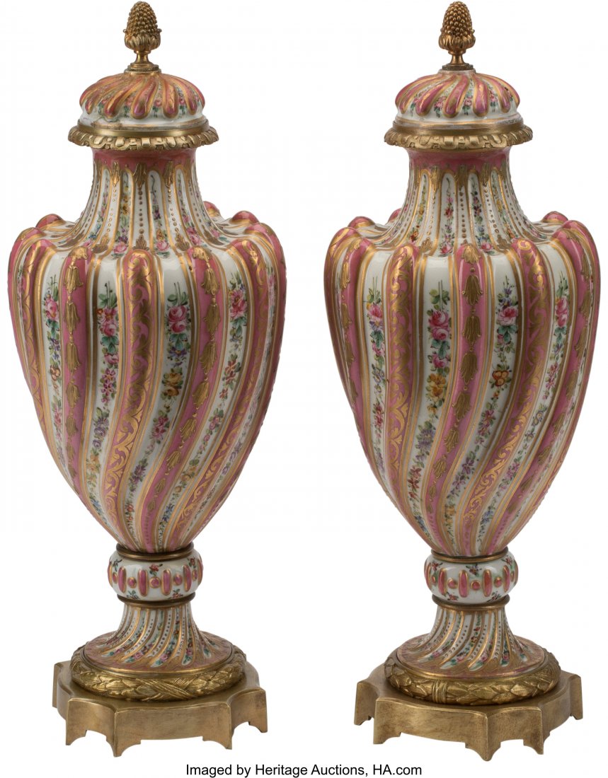 A Pair of Continental Porcelain Vases with Gilt: A Pair of Continental Porcelain Vases with Gilt Bronze Mounts, late 19th century Marks: (crossed swords) 18-1/2 inches (47.0 cm) (each) HID03101062020 © 2020 Heritage Auctions | All Rights Reserv