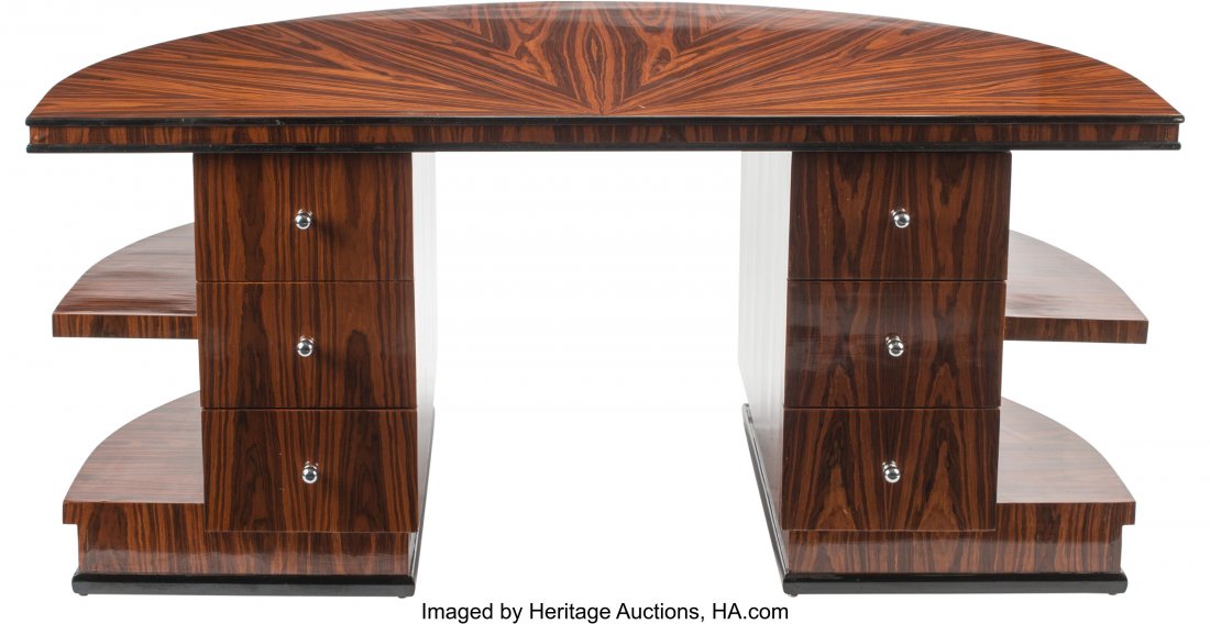 An Art Deco-Style Mahogany Demilune Desk in Thre (1 of 3)