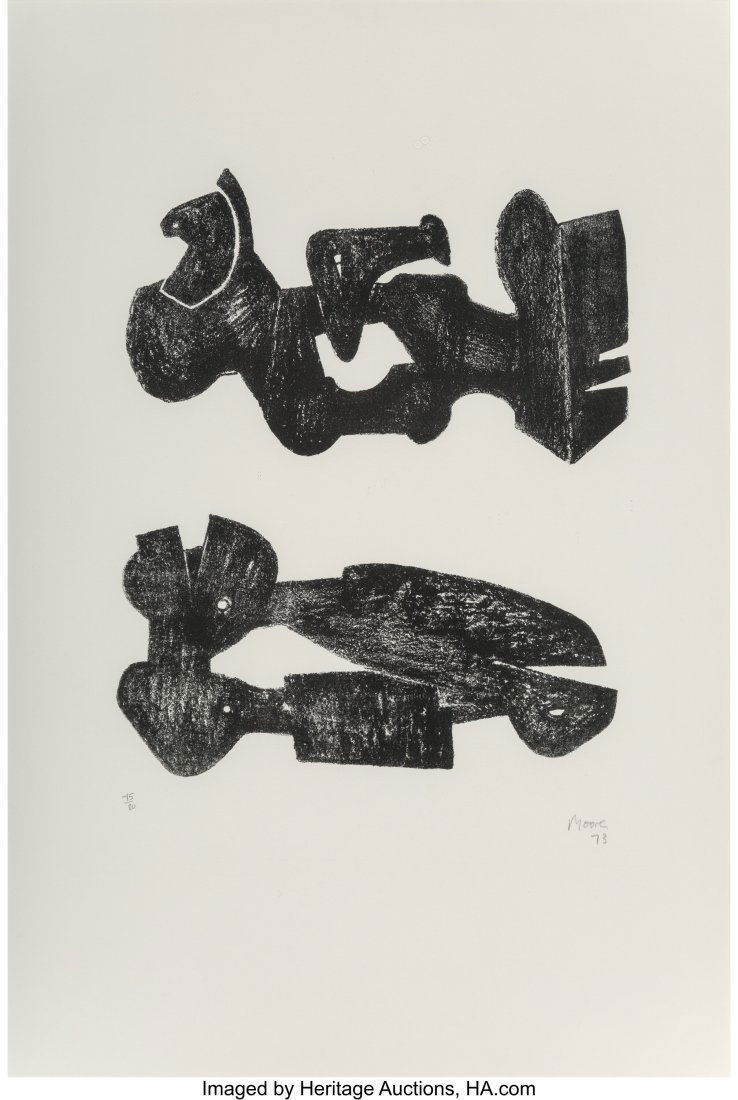 Henry Moore (1898-1986) Two Black Forms: Metal F: Henry Moore (1898-1986) Two Black Forms: Metal Figures, 1973 Lithograph on wove paper 12-1/2 x 10-1/4 inches (31.8 x 26 cm) (image) Ed.