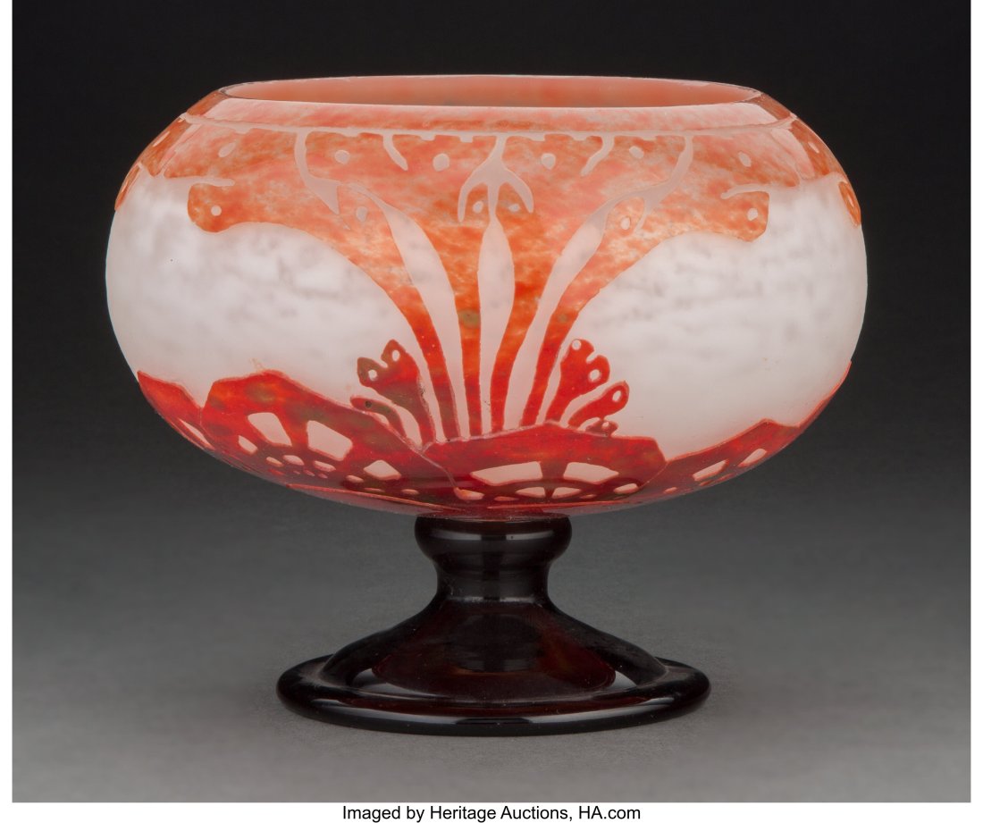 Schneider Le Verre Français Cameo Glass Algues : Schneider Le Verre Français Cameo Glass Algues Compote, circa 1920 Marks: Charder, Le Verre Français 6 inches (15.2 cm) HID031010620