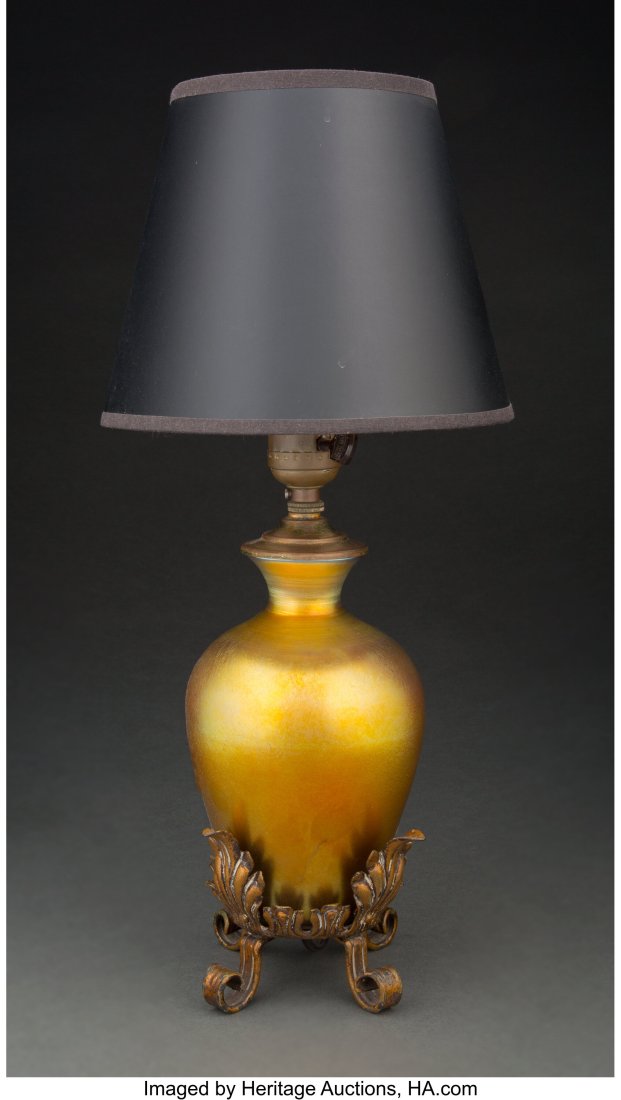 Steuben Aurene Glass and Metal Mount Table Lamp,: Steuben Aurene Glass and Metal Mount Table Lamp, early 20th century 12-1/2 inches (31.8 cm) HID03101062020 © 2020 Heritage Auction