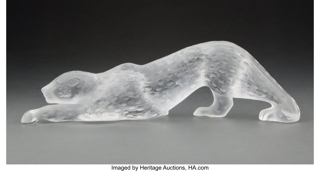 Lalique Clear and Frosted Glass Zeila Panther Fi: Lalique Clear and Frosted Glass Zeila Panther Figure, post-1945 Marks: Lalique France 4-1/2 x 14-1/4 x 3 inches (11.4 x 36.2 x 7.6 cm) &New