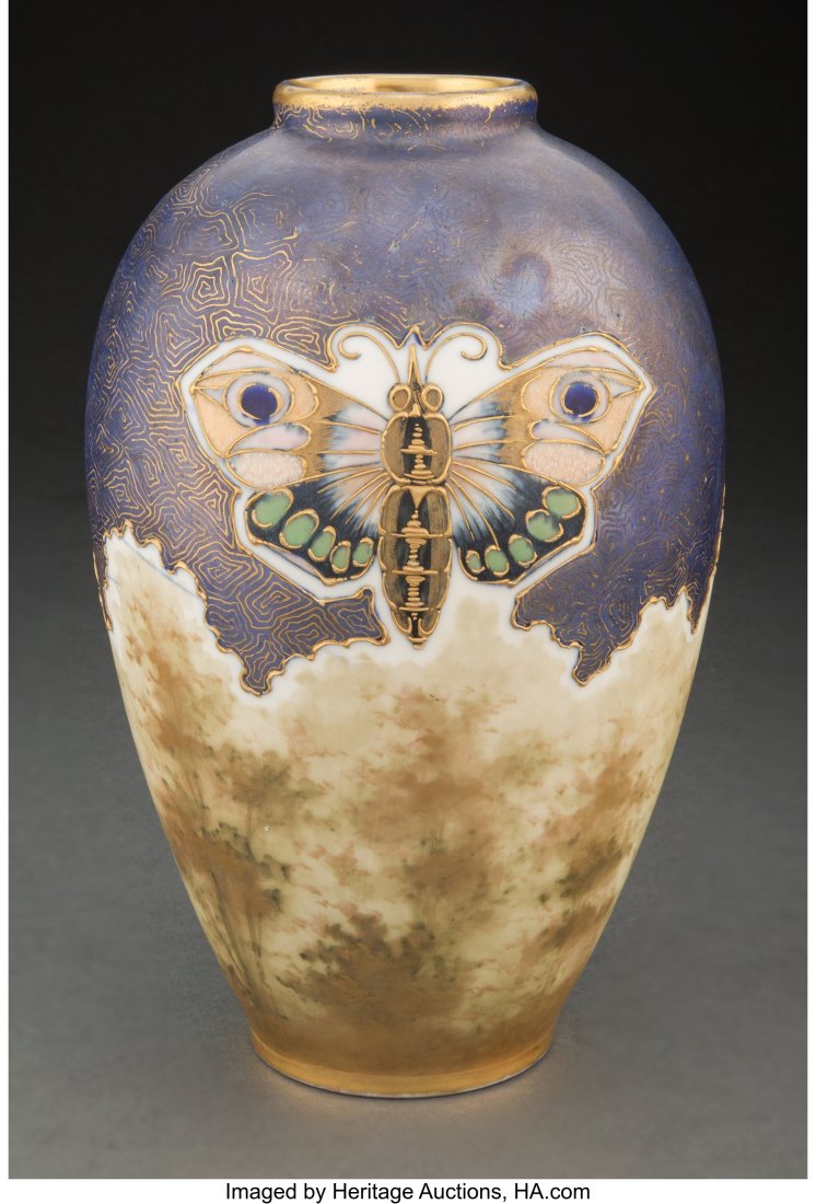 Riessner, Stellmacher & Kessel Amphora Enameled : Riessner, Stellmacher & Kessel Amphora Enameled and Partial Gilt Porcelain Portrait Vase, circa 1892 Marks: AMPHORA, 468, TURN-TEPLITZ-BOHEMIA, (amphora&rp