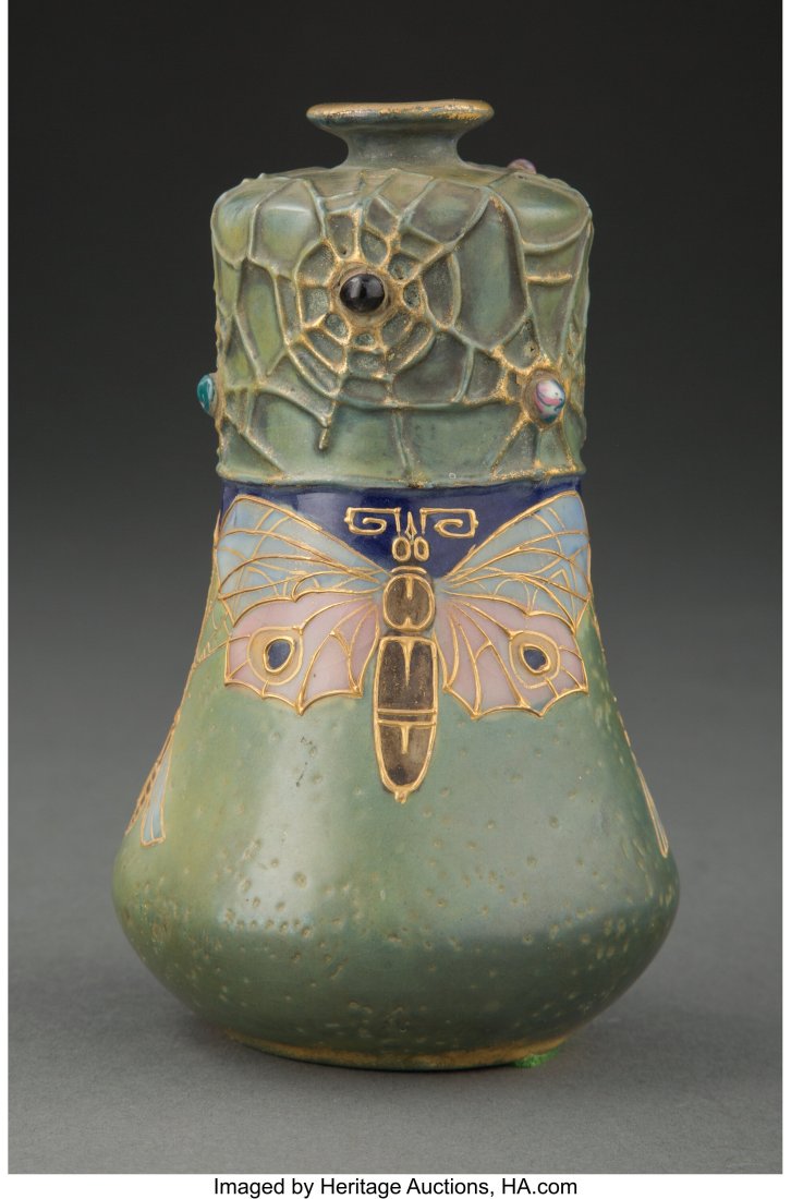 Riessner, Stellmacher & Kessel Amphora Partial G: Riessner, Stellmacher & Kessel Amphora Partial Gilt Stoneware Semiramis Cabinet Vase, circa 1900 Marks: AMPHORA, TURN-TEPLITZ BOHEMIA, (RStK mark), MA