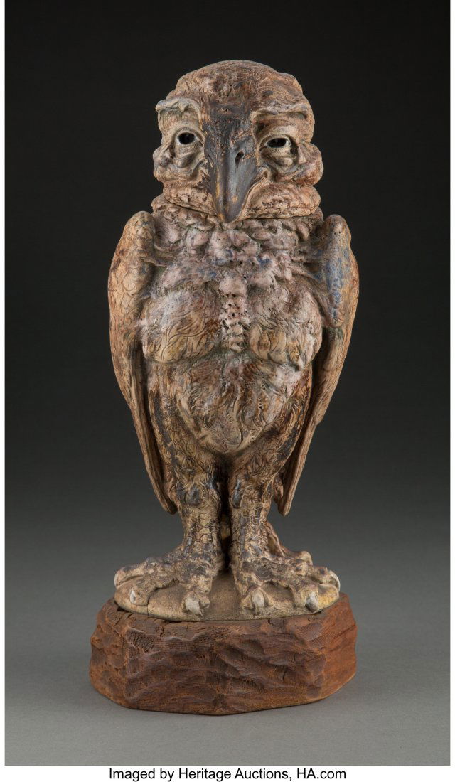 Large Martin Brothers Glazed Stoneware Grotesque: Large Martin Brothers Glazed Stoneware Grotesque Bird Covered Jar, circa 1912 Marks: R.W. Martin & Bros, London & Southall- 30.3.1912 13-1/2 i