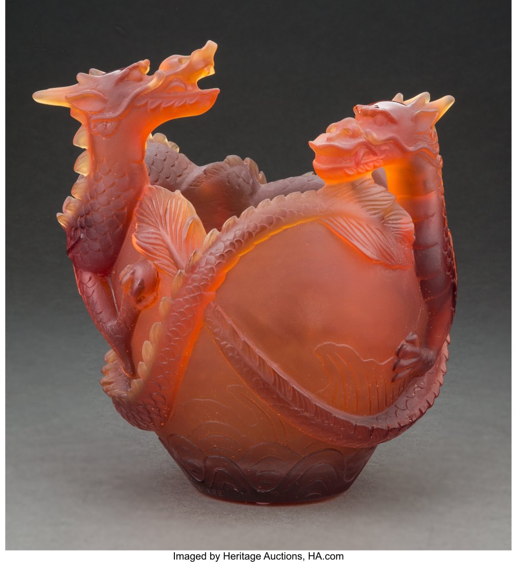 Limited Edition Daum Pâte de Verre Dragon Vase: Limited Edition Daum Pâte de Verre Dragon Vase with Original Fitted Box, late 20th century Marks: Daum, France, 058/888 9-1/2 inches (24.1 cm) &N