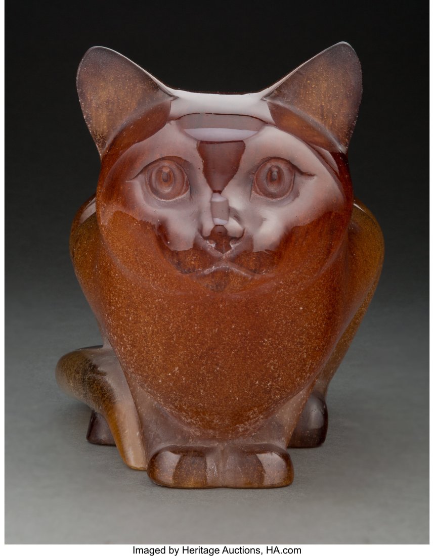 Daum Pâte de Verre Cat Figure with Original Fit: Daum Pâte de Verre Cat Figure with Original Fitted Box, late 20th century Marks: Daum France 7-1/4 inches (18.4 cm) HID03101062020 &