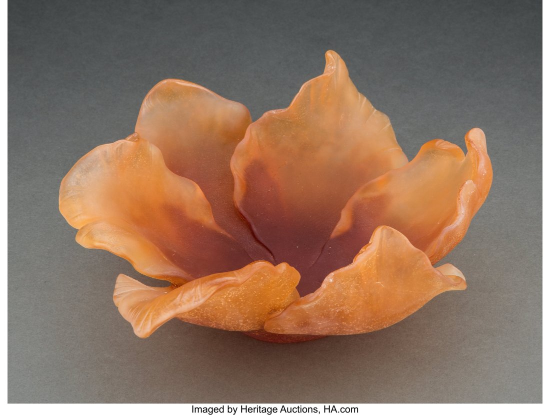 Daum Pâte de Verre Tulip Bowl with Original Fit: Daum Pâte de Verre Tulip Bowl with Original Fitted Bowl, late 20th century Marks: Daum France 10-3/4 inches diam. (27.3 cm) HID03101062