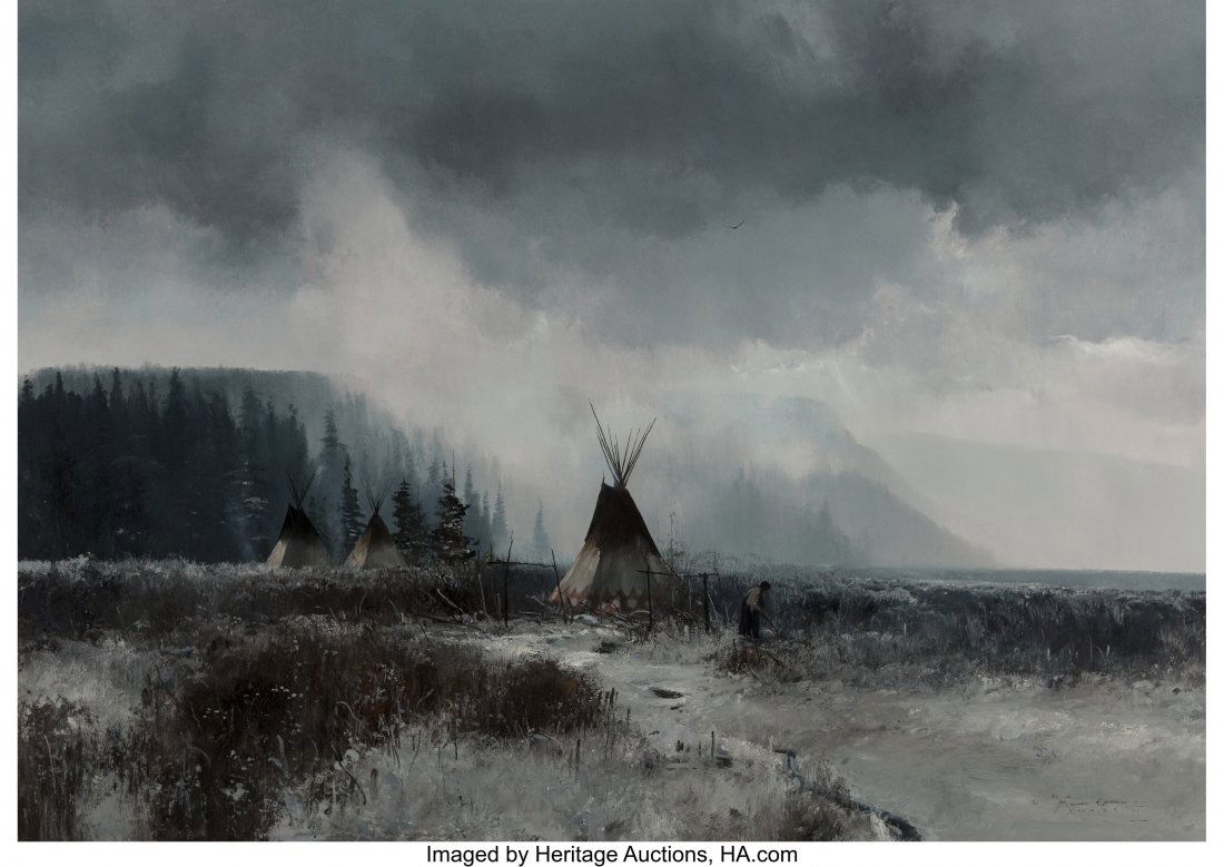 Michael Coleman (American, b. 1946) Encampment i: Michael Coleman (American, b. 1946) Encampment in the Mist, 1975 Oil on Masonite 34 x 48 inches (86.4 x 121.9 cm) Signed and dated lower right&colo