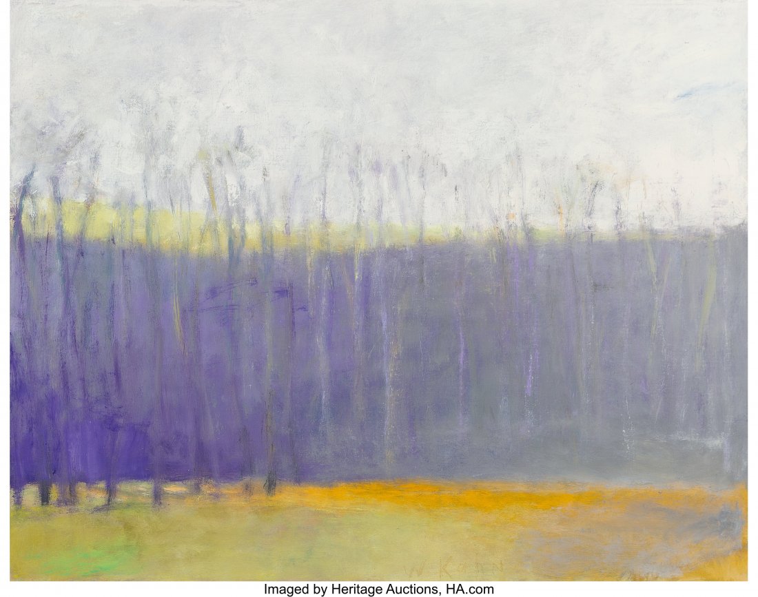 Wolf Kahn (American, 1927-2020) Grey--Violet Lan: Wolf Kahn (American, 1927-2020) Grey--Violet Landscape Oil on canvas 22 x 28 inches (55.9 x 71.1 cm) Signed lower center: W. Kahn Dated and inscrib