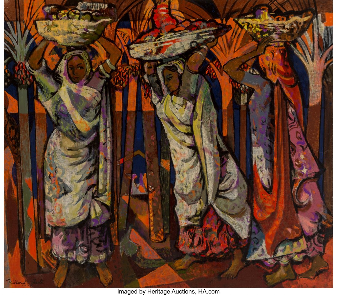 Millard Sheets (American, 1907-1989) To India wi: Millard Sheets (American, 1907-1989) To India with Love, 1975 Oil on canvas 38 x 43 inches (96.5 x 109.2 cm) Signed and dated lower left: Millard Sh