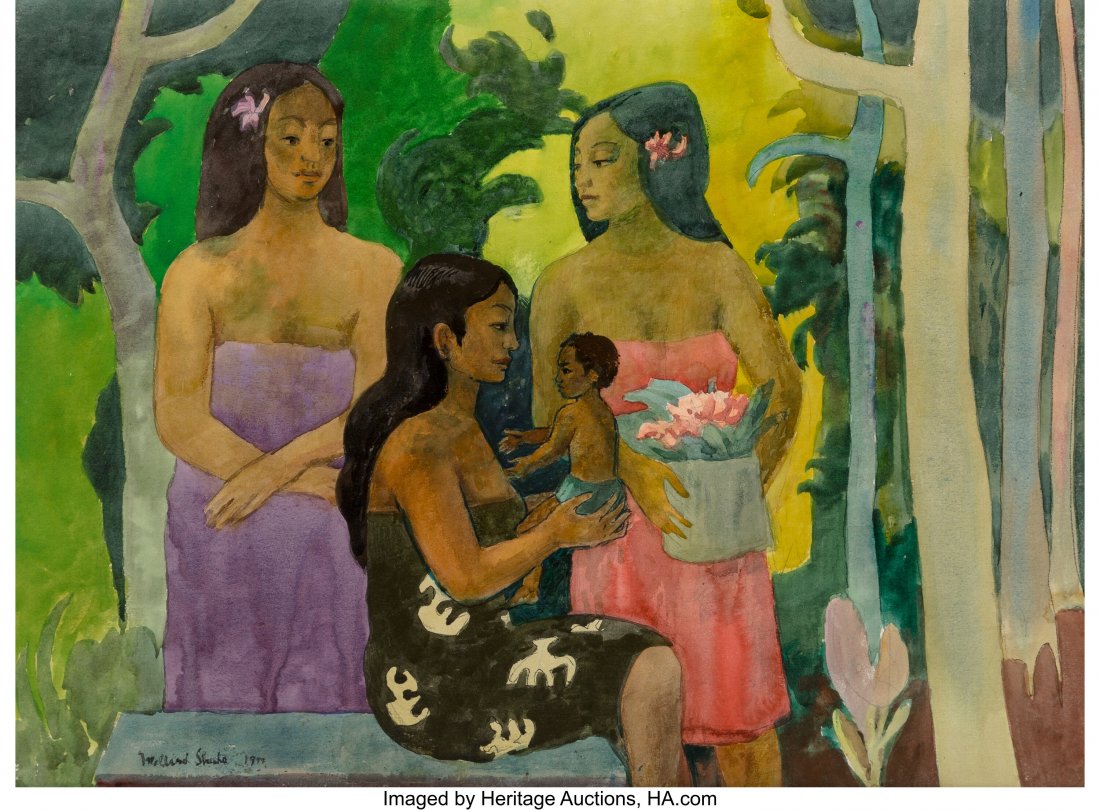 Millard Sheets (American, 1907-1989) Mood Of Moo: Millard Sheets (American, 1907-1989) Mood Of Moorea, 1979 Watercolor and pencil on paper 22 x 29-3/4 inches (55.9 x 75.6 cm) (sheet) Signed