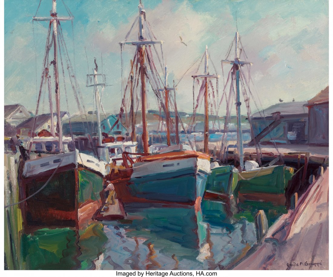 Emile Albert Gruppe (American, 1896-1978) Bright: Emile Albert Gruppe (American, 1896-1978) Bright Morning Gloucester Oil on canvas 25 x 30 inches (63.5 x 76.2 cm) Signed lower right: Emile A. Grup