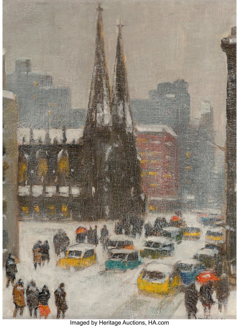 Guy Carleton Wiggins (American, 1883-1962) St. P: Guy Carleton Wiggins (American, 1883-1962) St. Patrick's in Winter, New York Oil on canvasboard 16 x 12 inches (40.6 x 30.5 cm) Signed lower right&