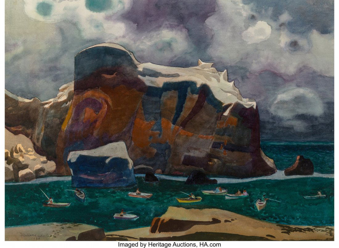 Millard Sheets (American, 1907-1989) Fish Rock A: Millard Sheets (American, 1907-1989) Fish Rock Annual Fishing Contest, 1968 Watercolor on paper 21-7/8 x 30 inches (55.6 x 76.2 cm) (sheet)