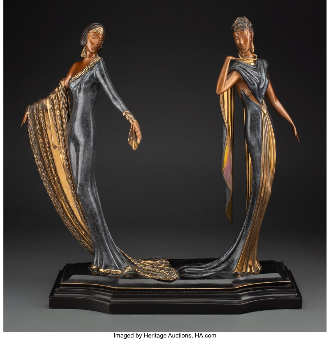 Erté (Romain de Tirtoff) (Russian/French, 1892-: Erté (Romain de Tirtoff) (Russian/French, 1892-1990) Duette, 1988 Cold painted and partial gilt bronze 18-1/4 x 17 x 7 inches (46.4 x 43&peri