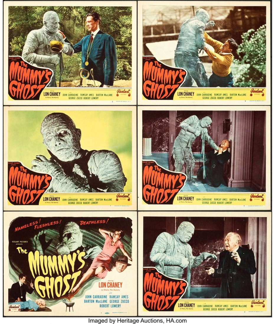 The Mummy's Ghost (Realart, R-1951). Very Fine+.: The Mummy's Ghost (Realart, R-1951). Very Fine+. Title Card and Lobby Cards (5) (11" X 14"). That's veteran horror star Lon Chaney Jr&peri