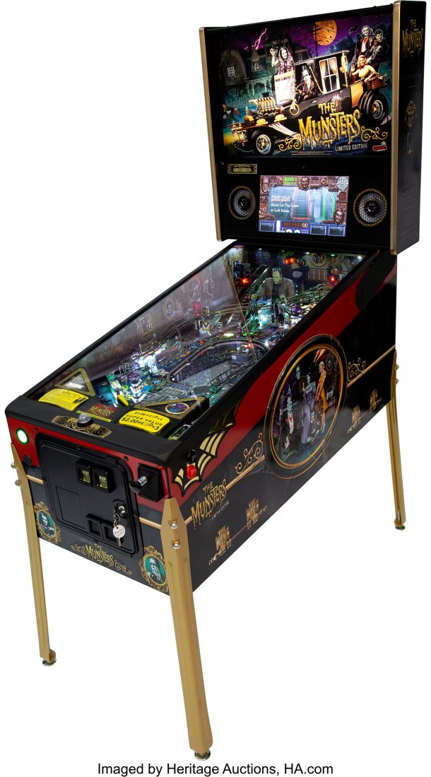 The Munsters Limited Edition Pinball Machine Sig: The Munsters Limited Edition Pinball Machine Signed by Designer John Borg (2018). Original limited edition The Munsters themed pinball machine. The working game features hand-d